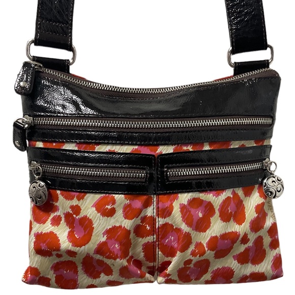 Brighton Orange Pink Color Print Multi Pocket Silver Hardware Crossbody Bag! - Picture 1 of 11